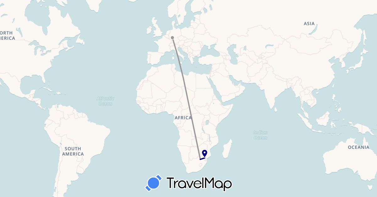 TravelMap itinerary: driving, plane in Germany, South Africa (Africa, Europe)